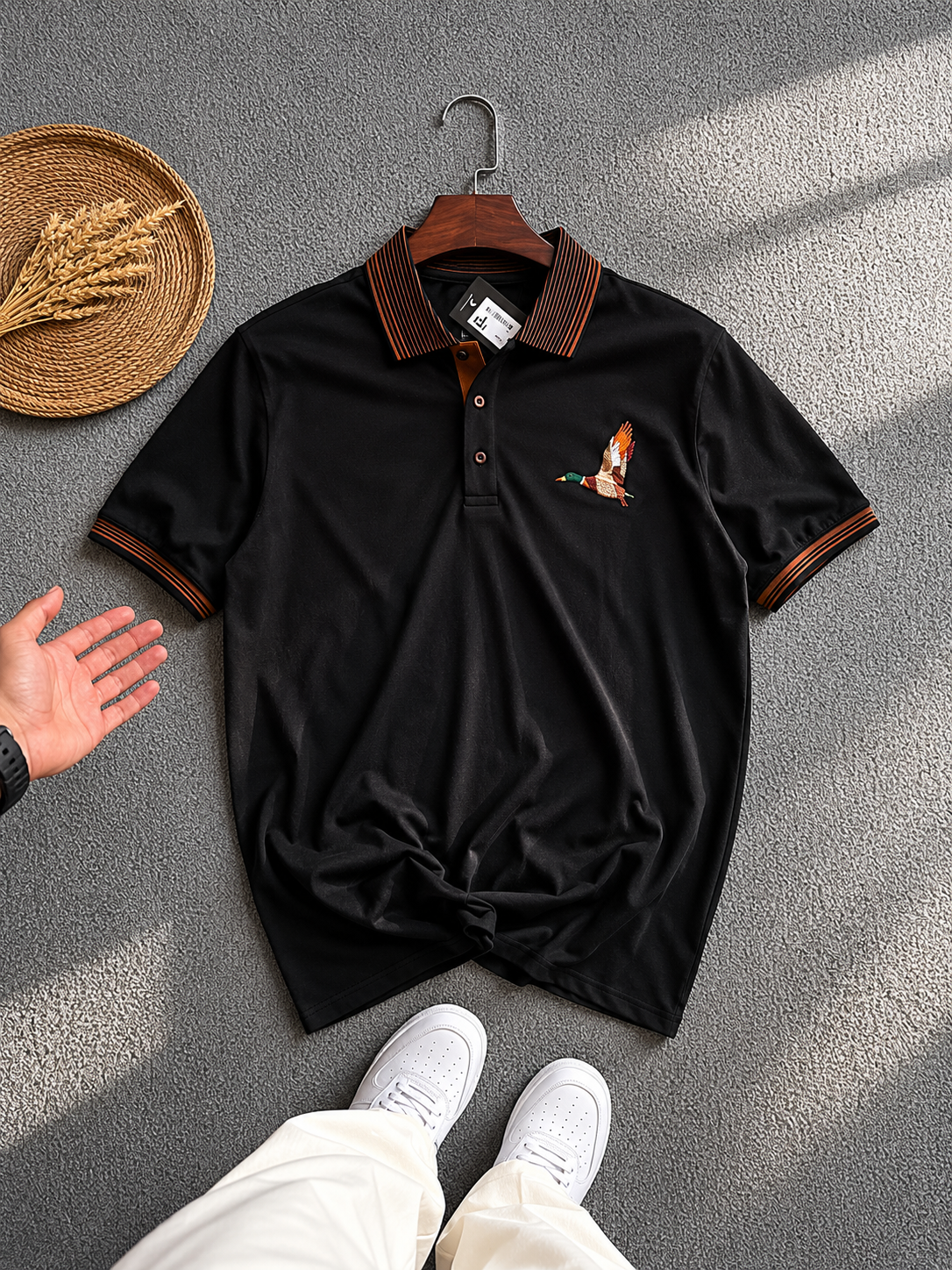 Black Wild Wing Athletic Polo – Breathable Stretch Performance Top