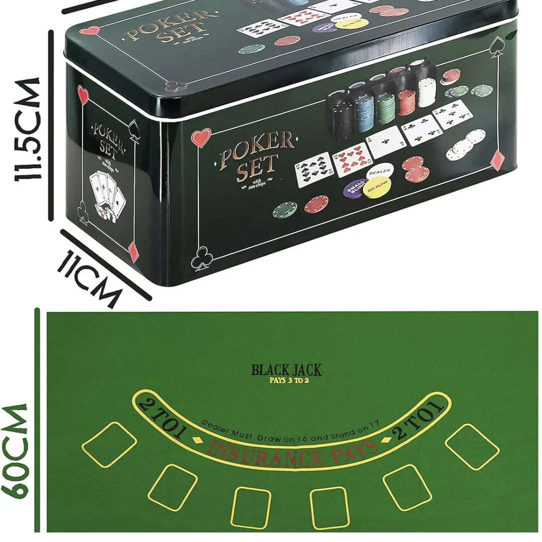 200-Piece Poker Set with Tin Case – Professional Poker Chips & Playing Cards