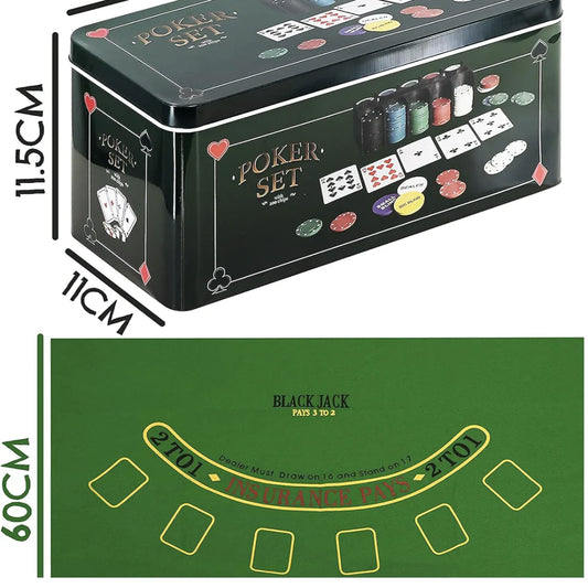 200-Piece Poker Set with Tin Case – Professional Poker Chips & Playing Cards