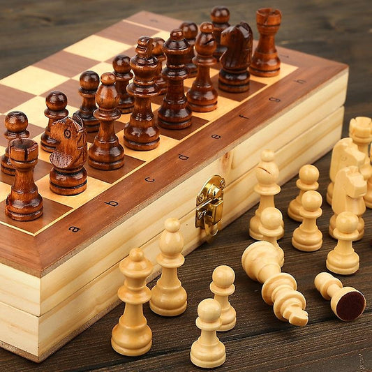 3-in-1 Wooden Chess Board Game Set – Chess, Checkers & Backgammon