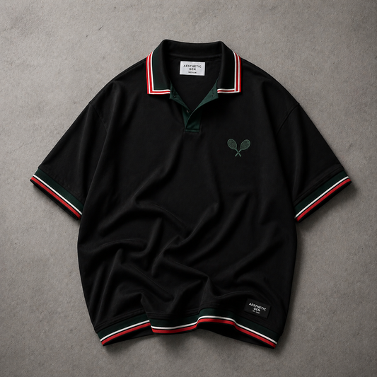 Black Midnight Court Polo Shirt – Breathable Athletic Short Sleeve Polo