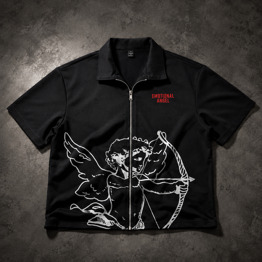 Urban Graphic Print Zip Shirt – Oversized Streetwear Short Sleeve Top