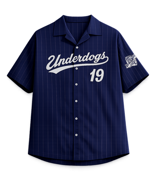 Blue Striped Baseball Button-Up Shirt – Breathable Athletic