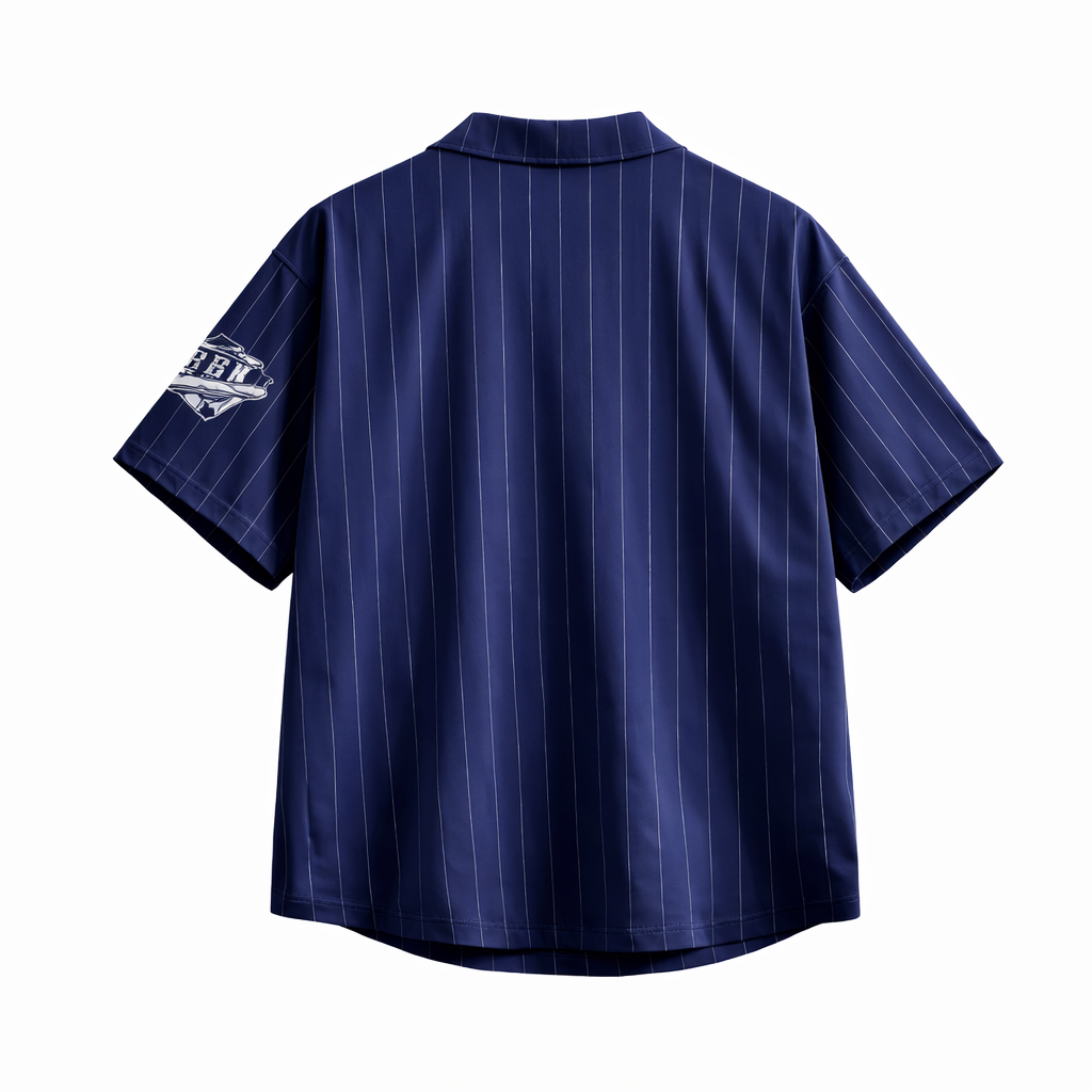 Blue Striped Baseball Button-Up Shirt – Breathable Athletic