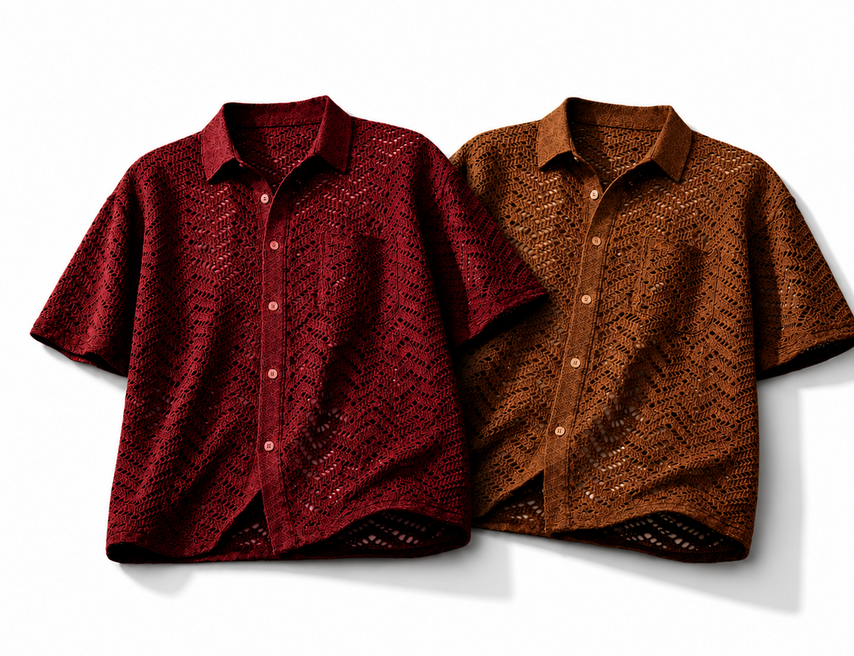 2-Pack Men's Crochet Shirts | Short Sleeve Summer Button-Down Set