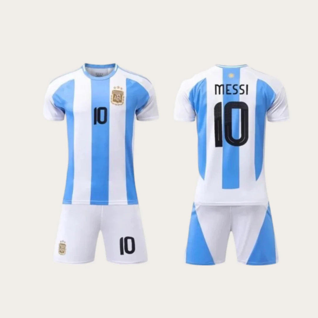 Argentina National Team Home Football Kit - Kids Junior Soccer Jersey & Shorts Set