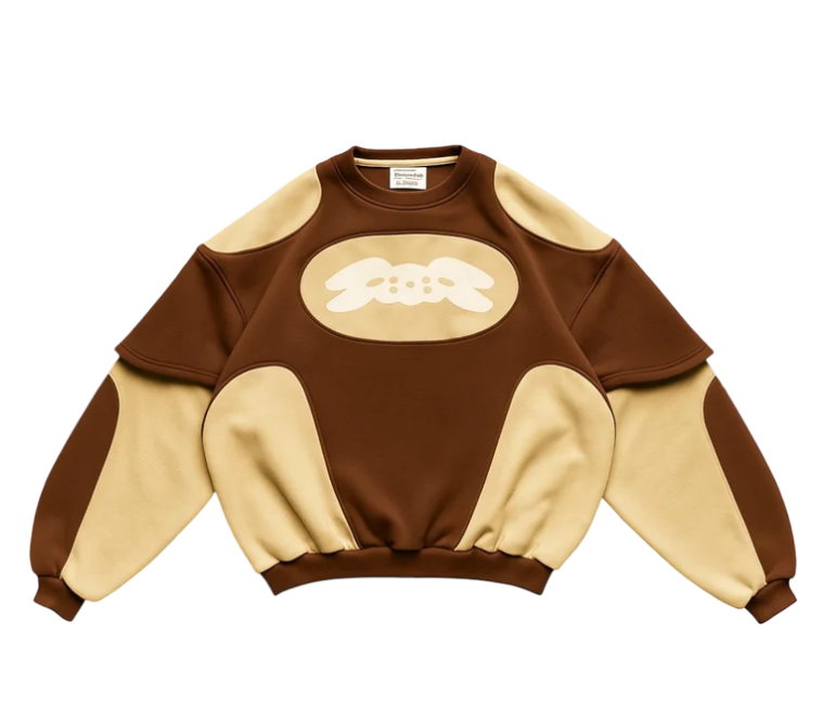 Men’s Vintage Morph Panel Sweatshirt – Cream, Beige & Brown Retro Colour Block