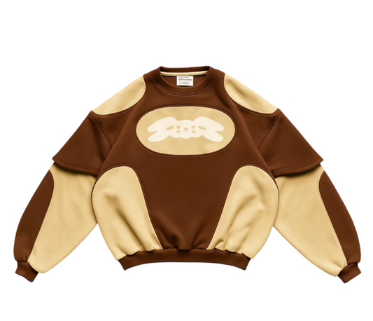 Men’s Vintage Morph Panel Sweatshirt – Cream, Beige & Brown Retro Colour Block