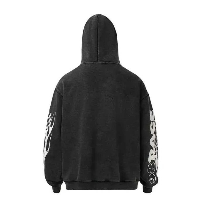 Unisex Black Washed Racing Zip-Up Hoodie – Vintage Motorsport Melbourne & NYC Streetwear