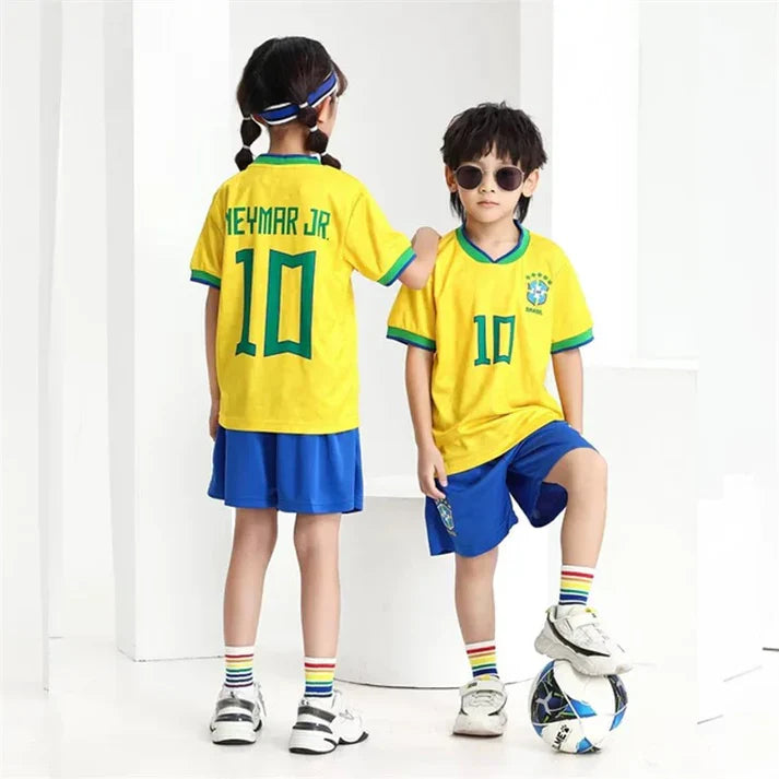 Brazil National Team Football Kit - Kids Junior Soccer Jersey & Shorts Set